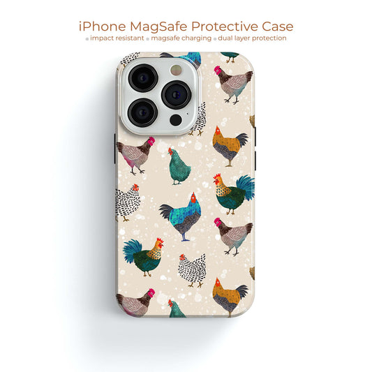 a phone case with chickens and roosters on it