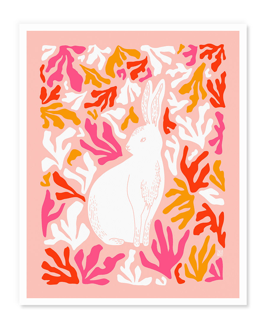 a picture of a rabbit surrounded by leaves