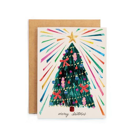 a card with a christmas tree on it