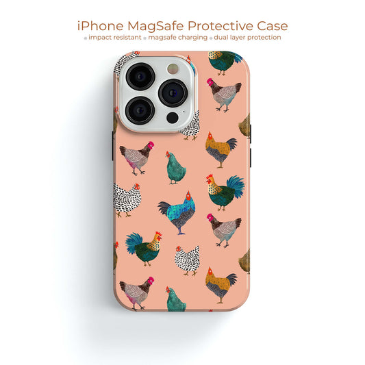 a phone case with chickens and roosters on it