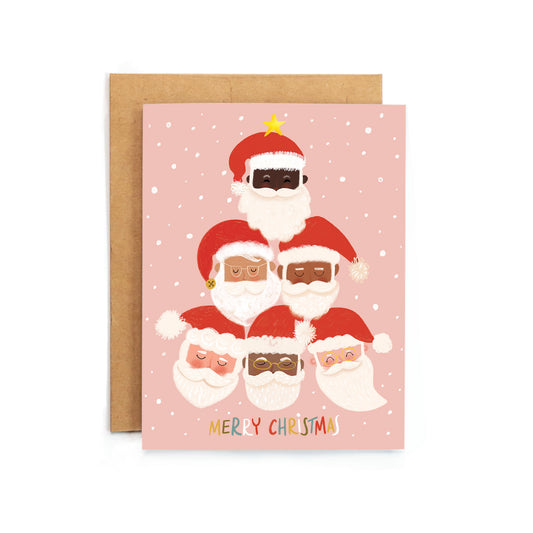a christmas card with a group of santas