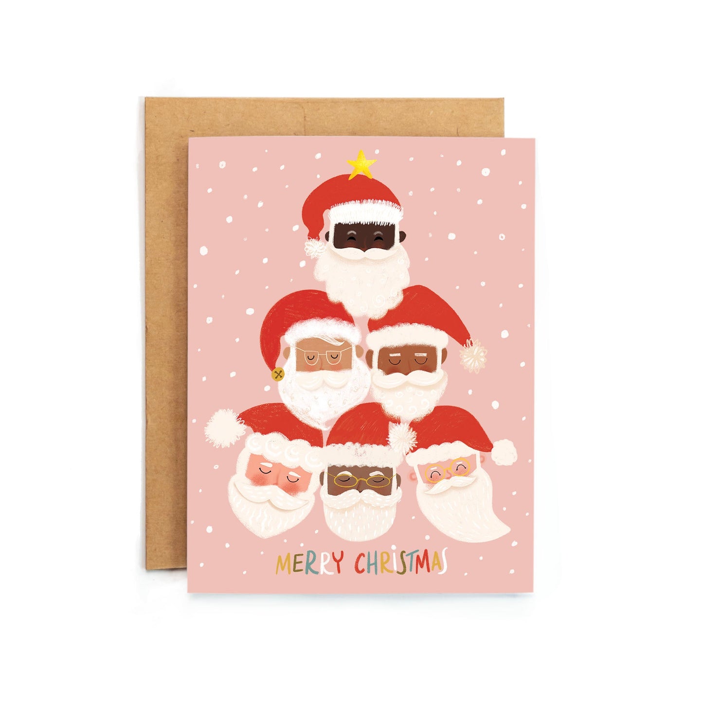 a christmas card with a group of santas