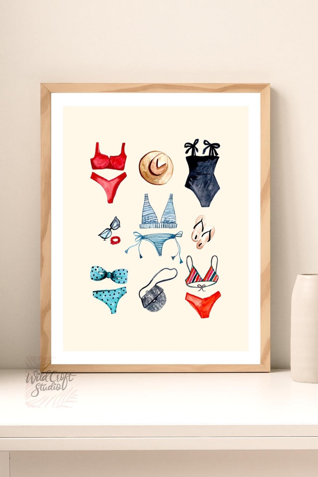 Summer Swimsuit, Hat, Sunglasses Art Print WS