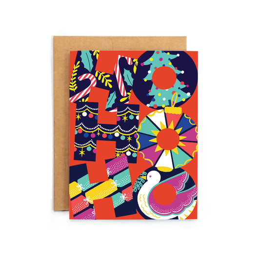 a card with a colorful design on it