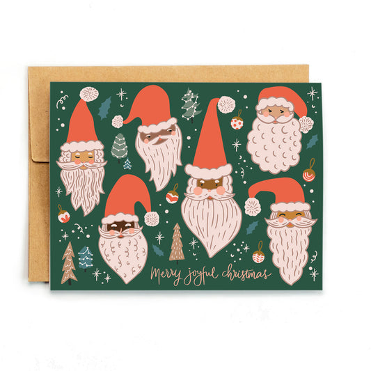 a christmas card with santa clauss and snowflakes