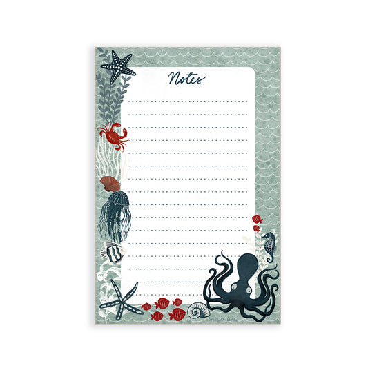 a note with an octopus and starfish on it