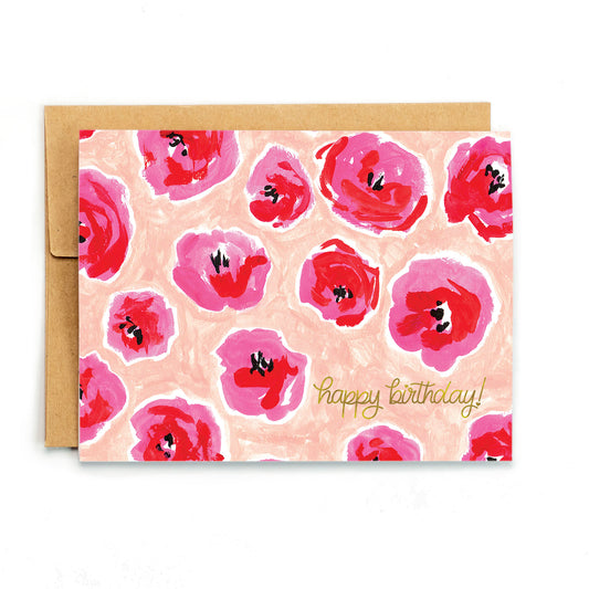 a card with pink flowers on a pink background