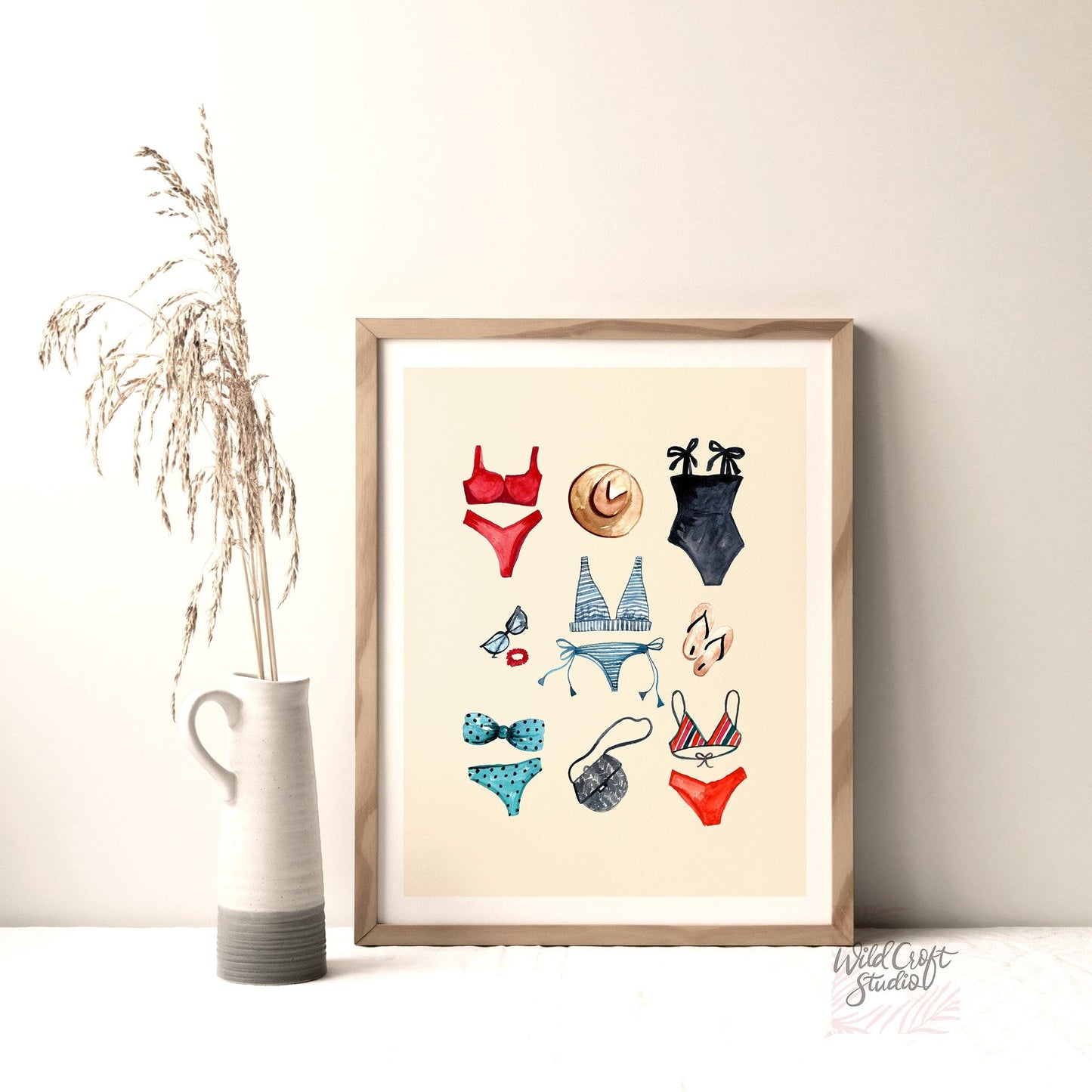 Summer Swimsuit, Hat, Sunglasses Art Print WS