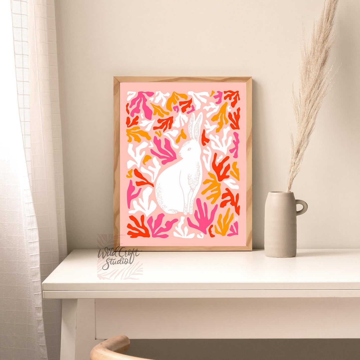 Pink Matisse Style Bunny Art Print WS