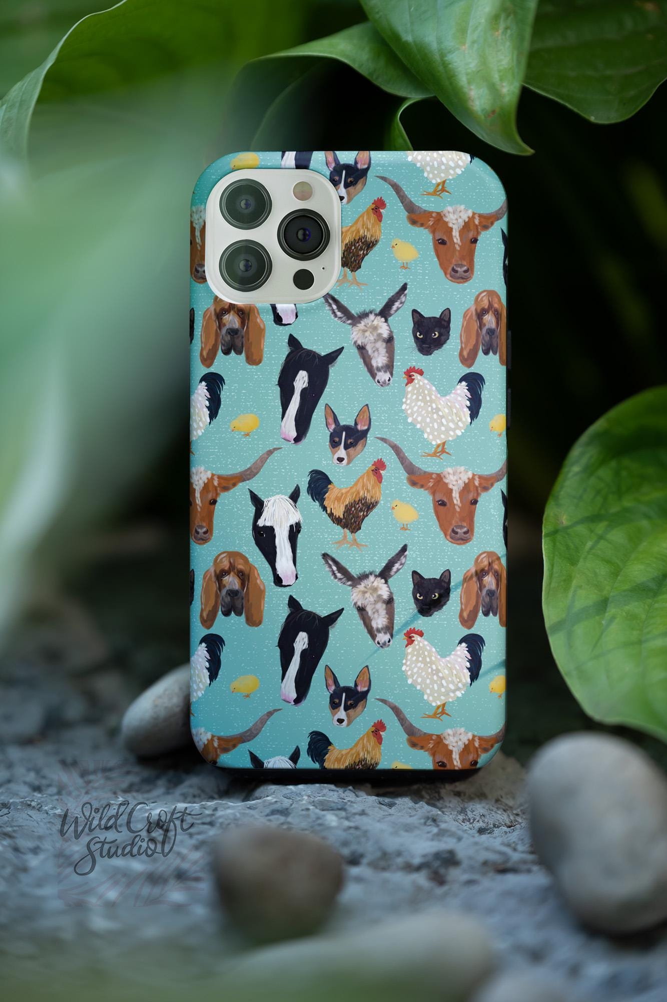 a cell phone case with dogs on it