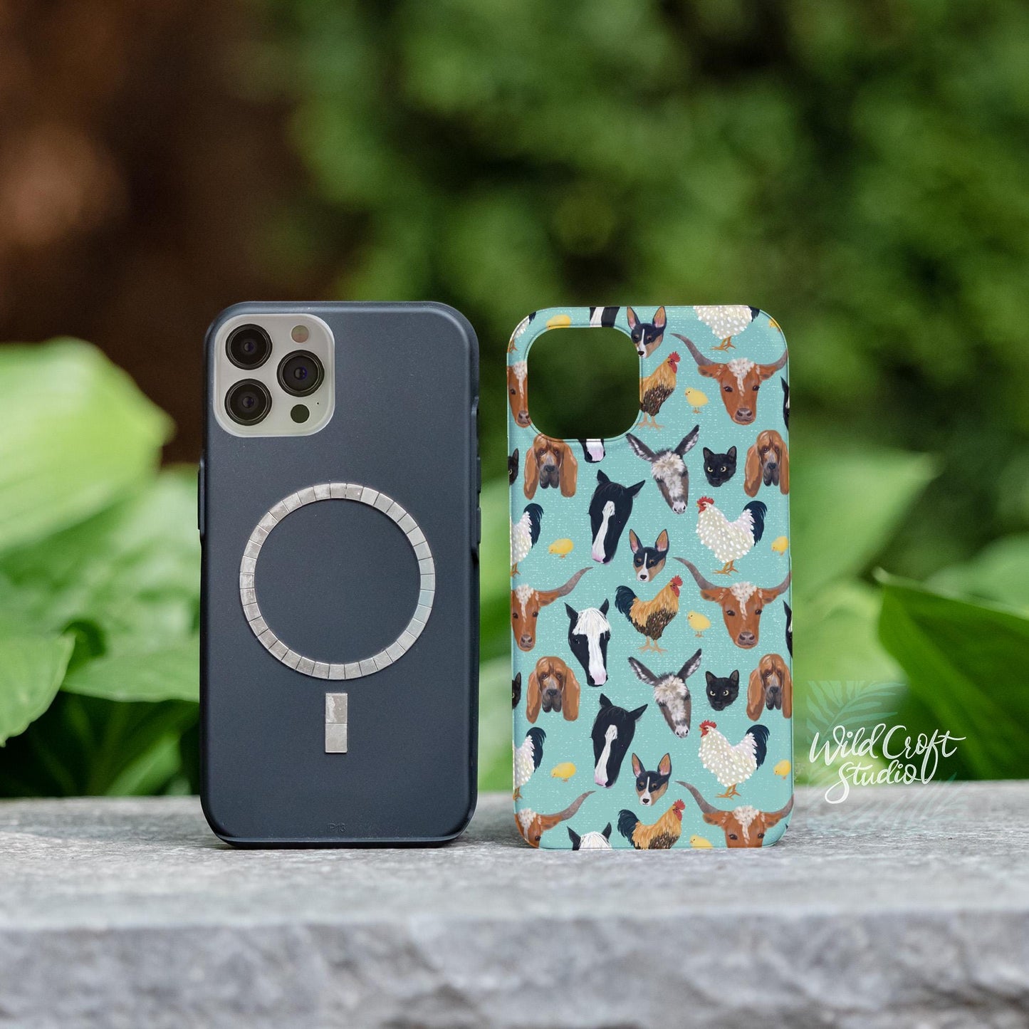 a phone case sitting next to a camera