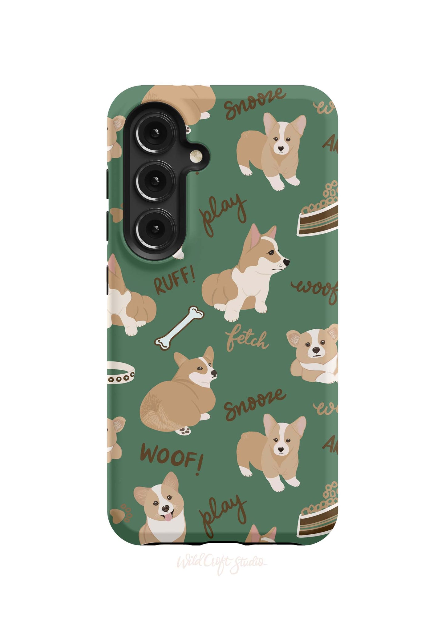 a phone case with a pattern of corgis on it
