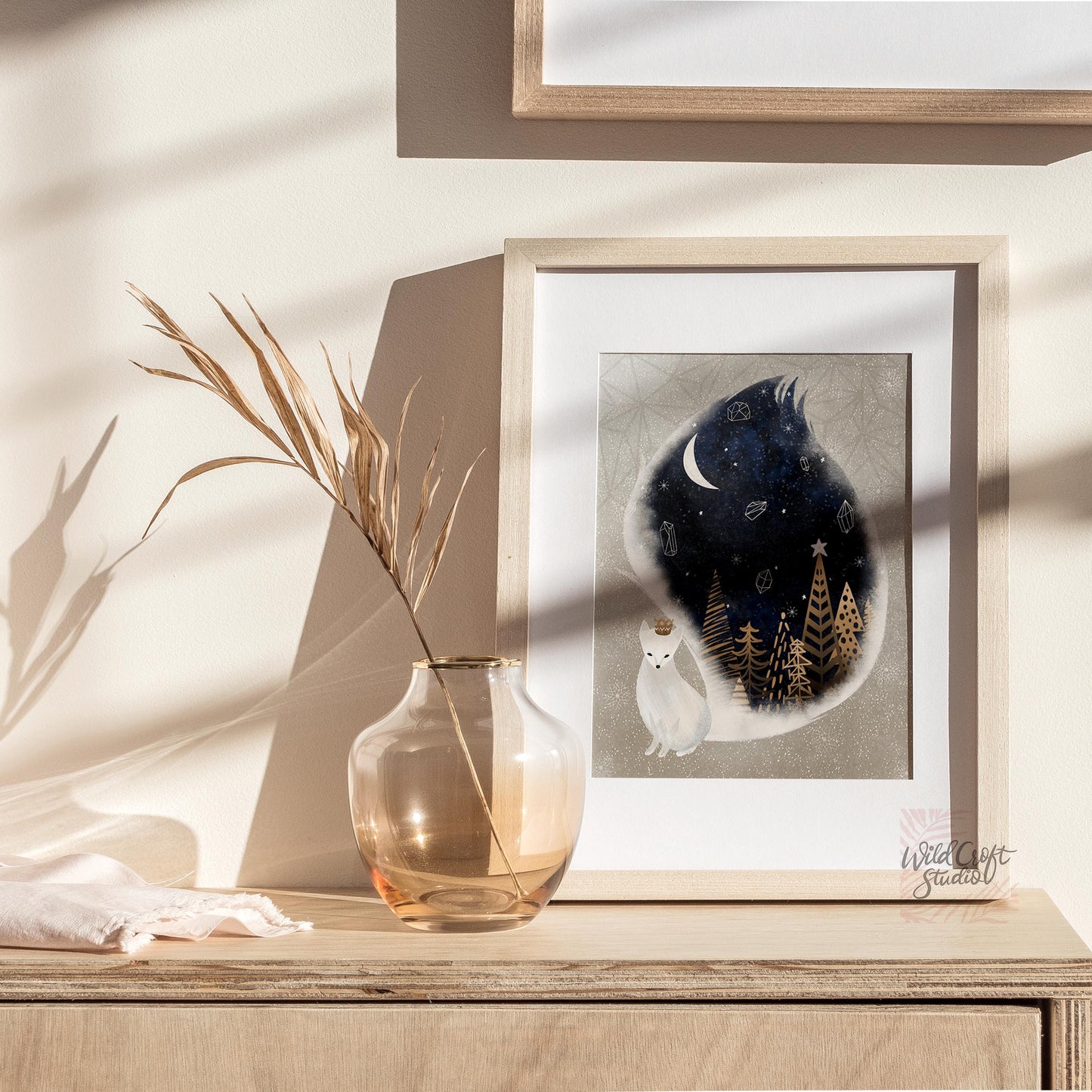 White Fox Night Winter Art Print