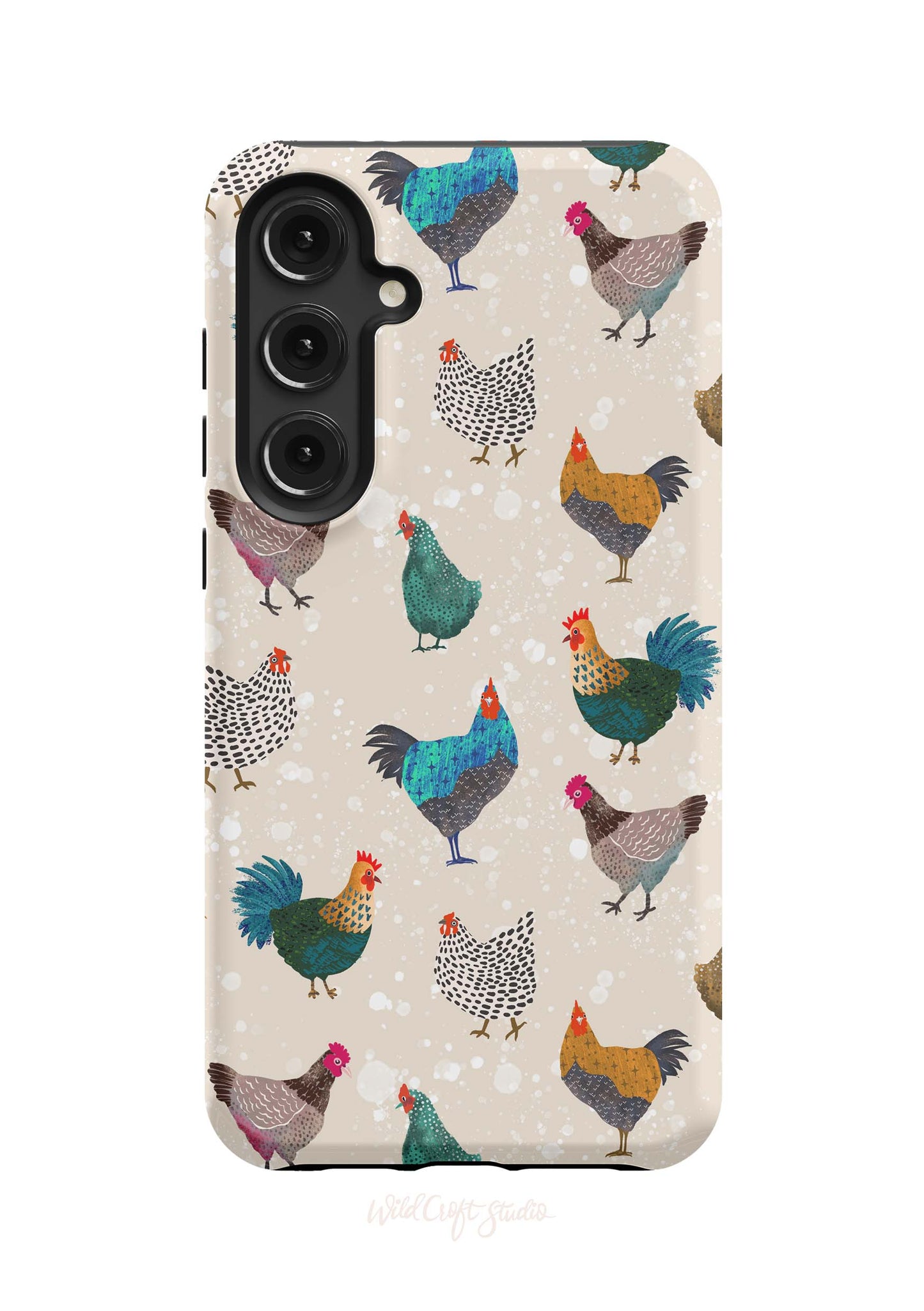 a phone case with chickens on it