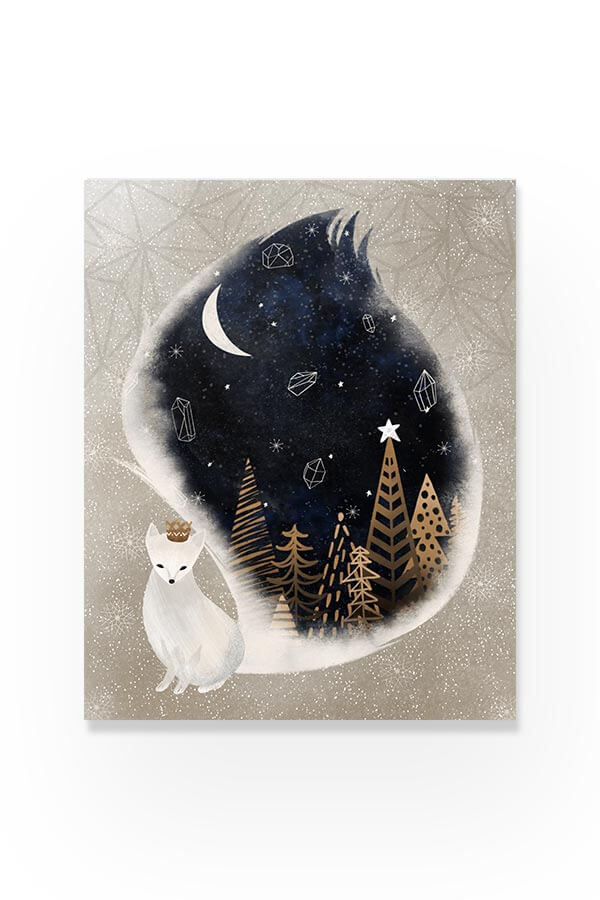White Fox Night Winter Art Print