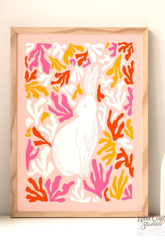 Pink + Peach + Red Matisse Style Bunny Art Print