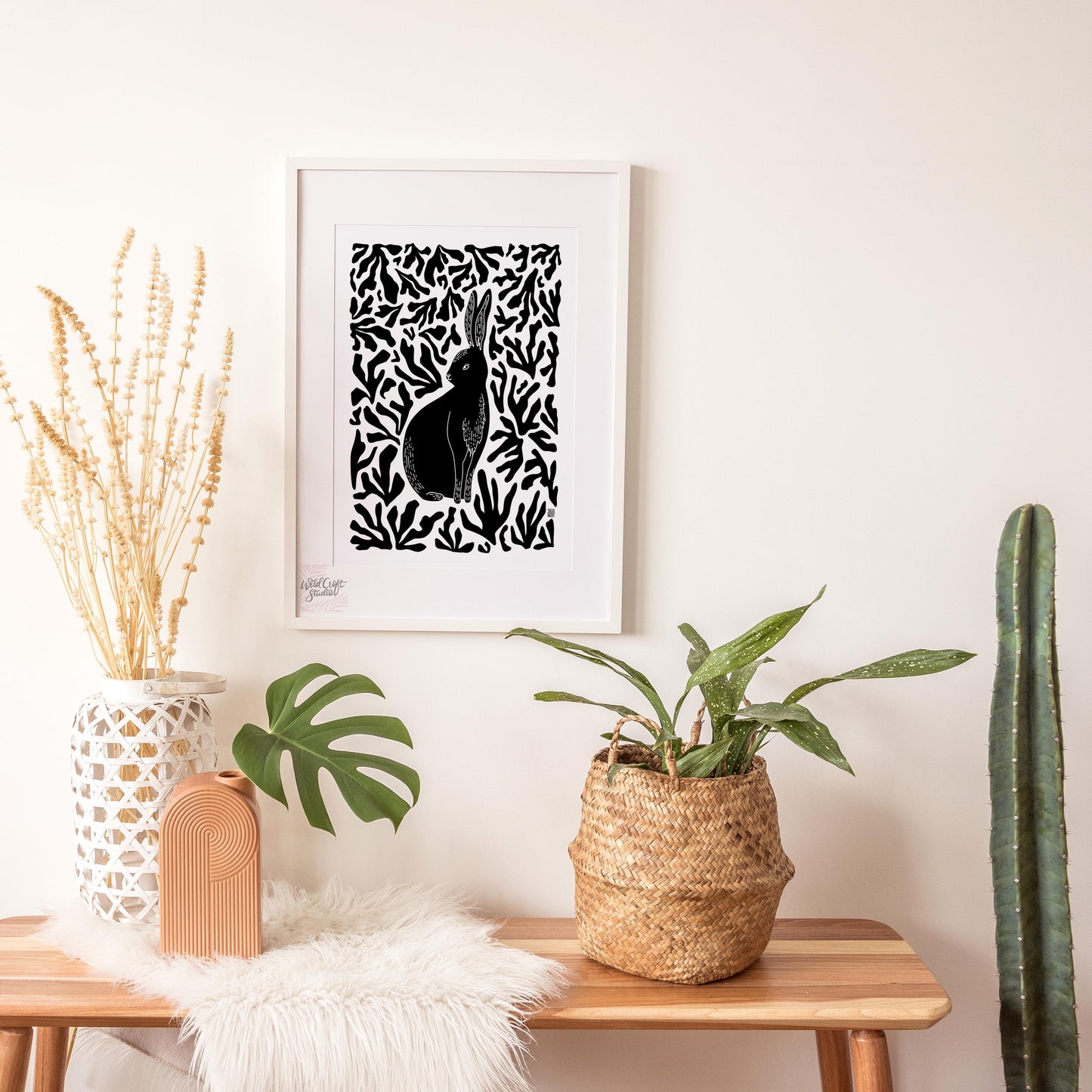Bunny In The Forest Monochrome Art Print