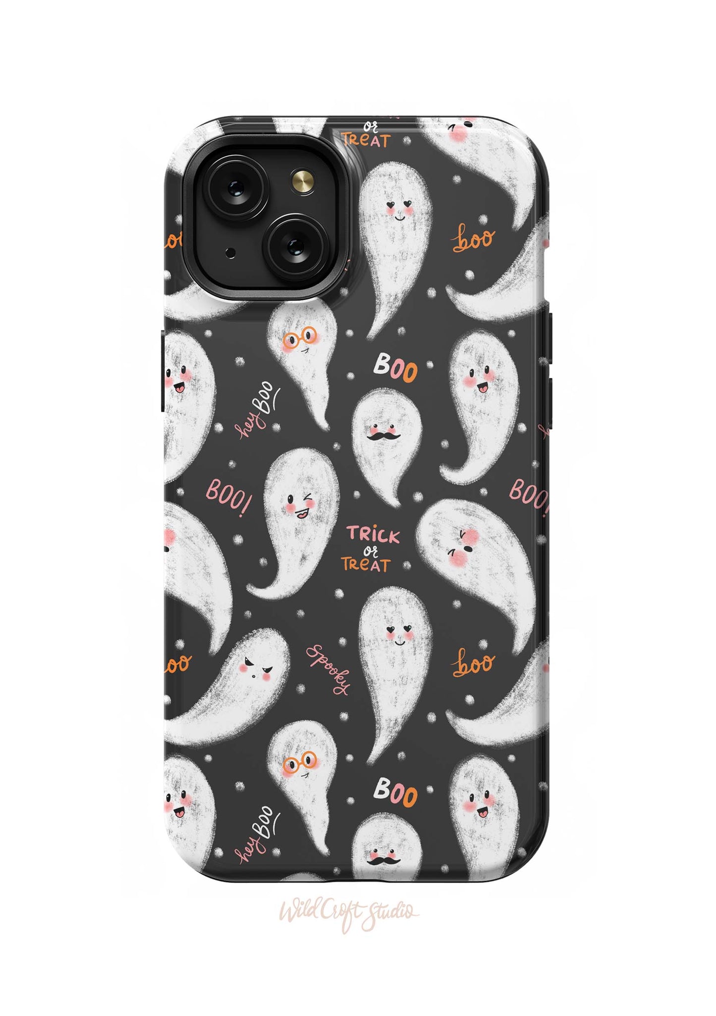 a phone case with ghost faces on it