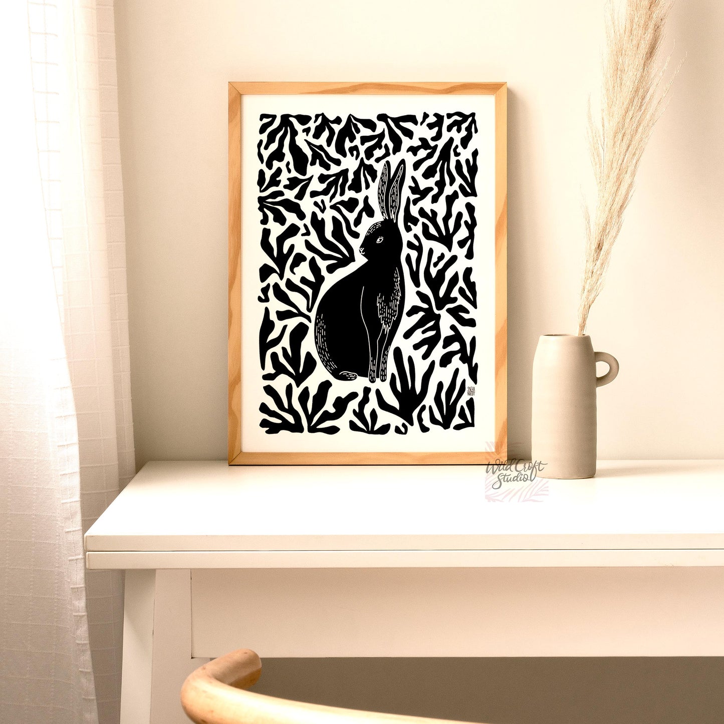 Bunny In The Forest Monochrome Art Print