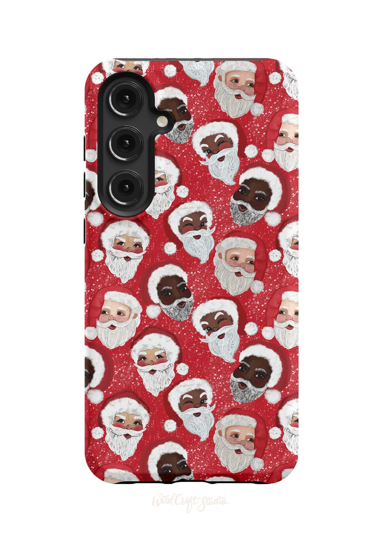 a red phone case with santa clauss on it