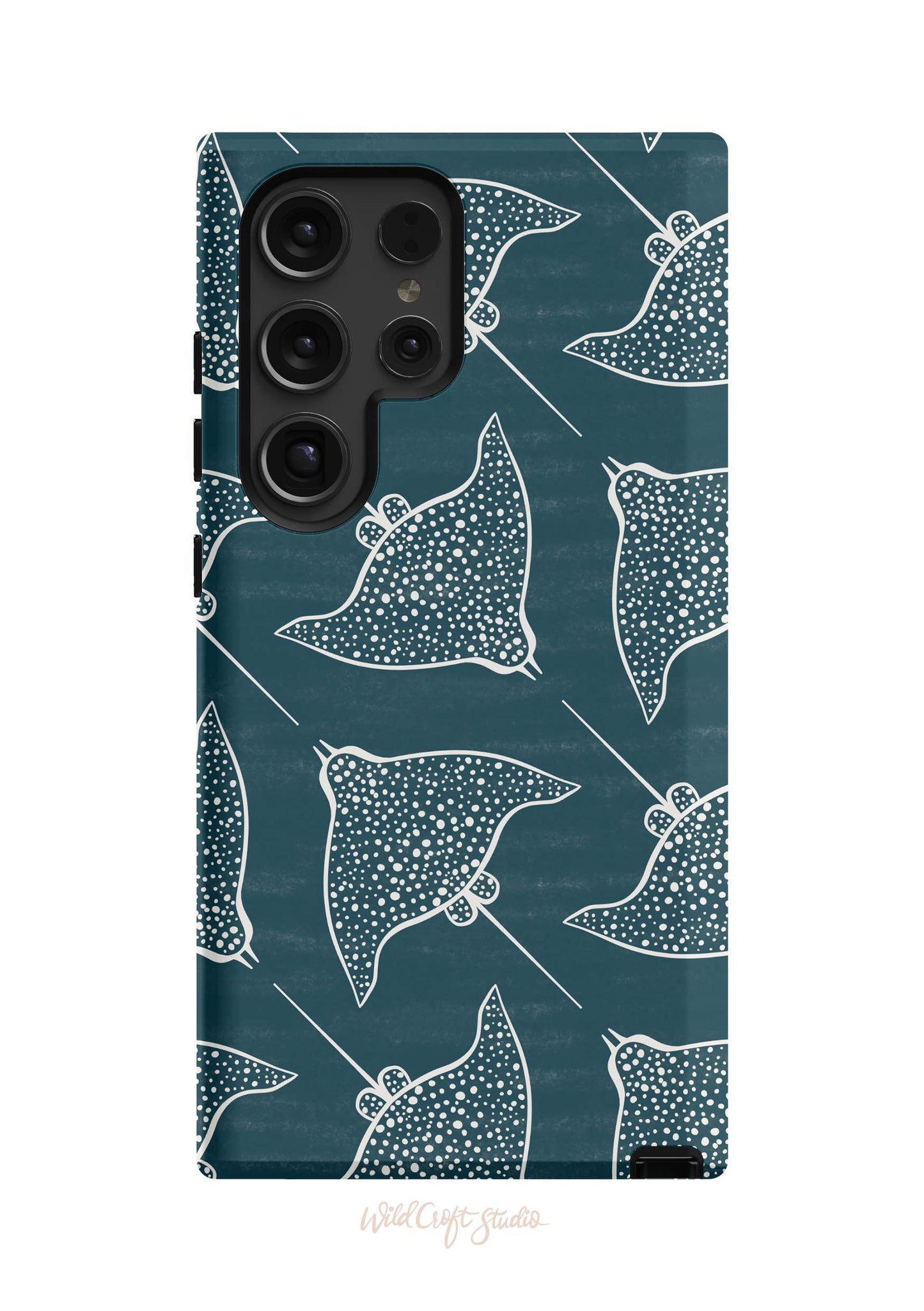 a phone case with a blue and white pattern