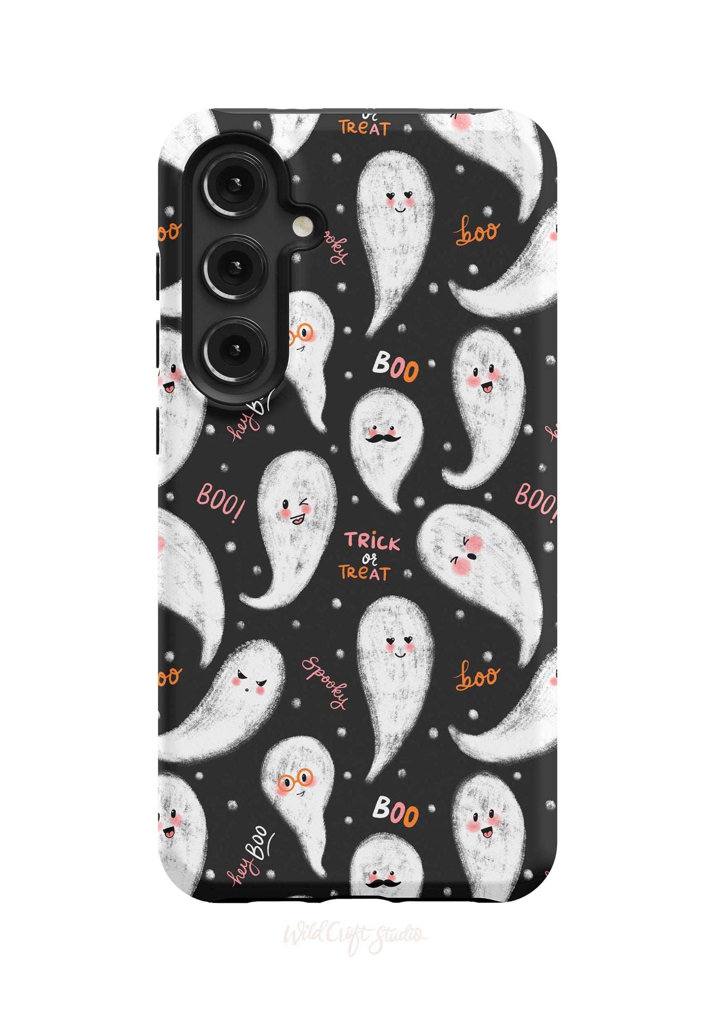 a phone case with ghost faces on it