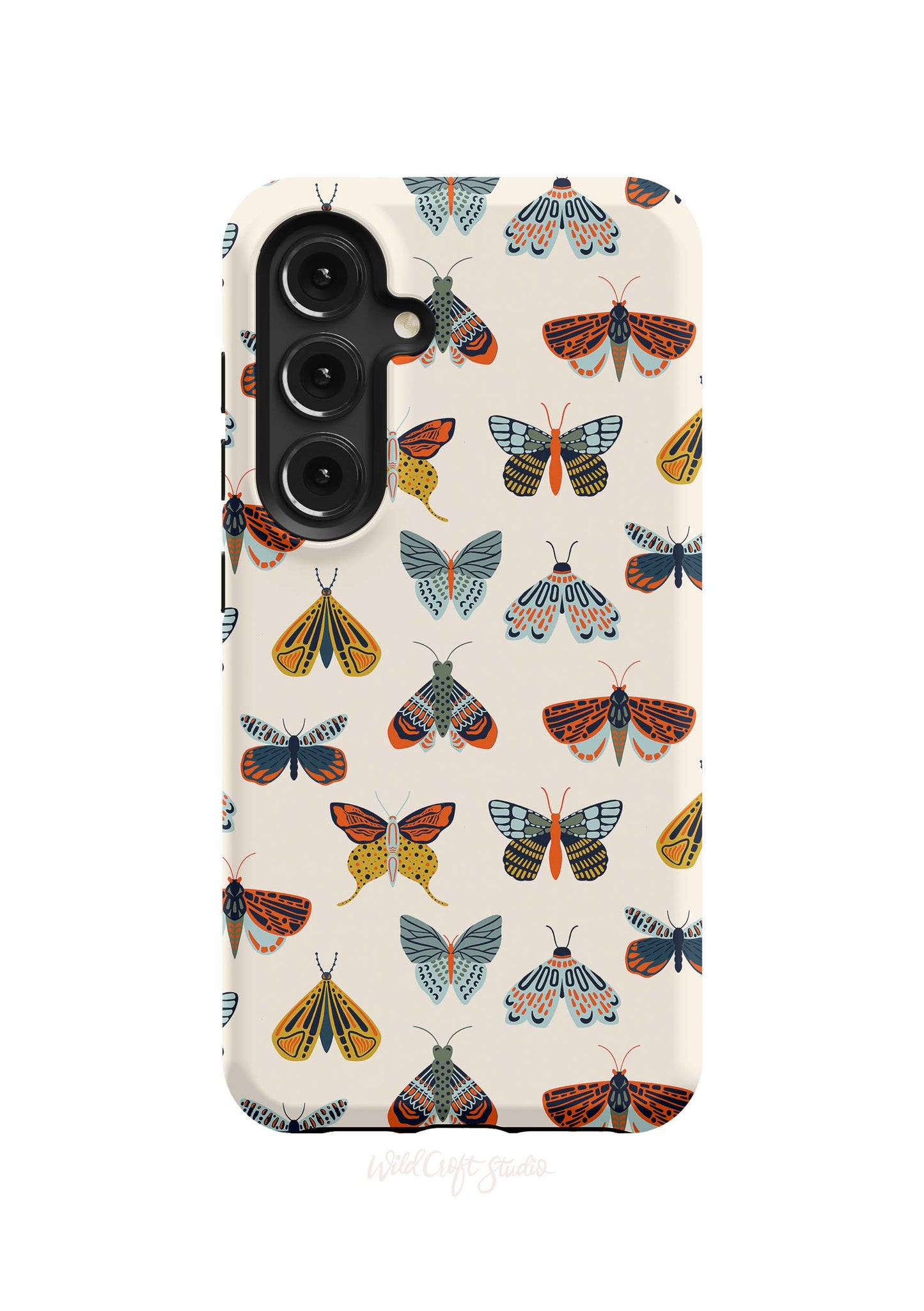 a phone case with moths on it