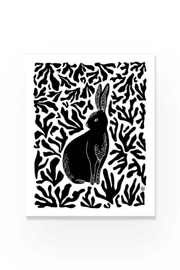 Bunny In The Forest Monochrome Art Print