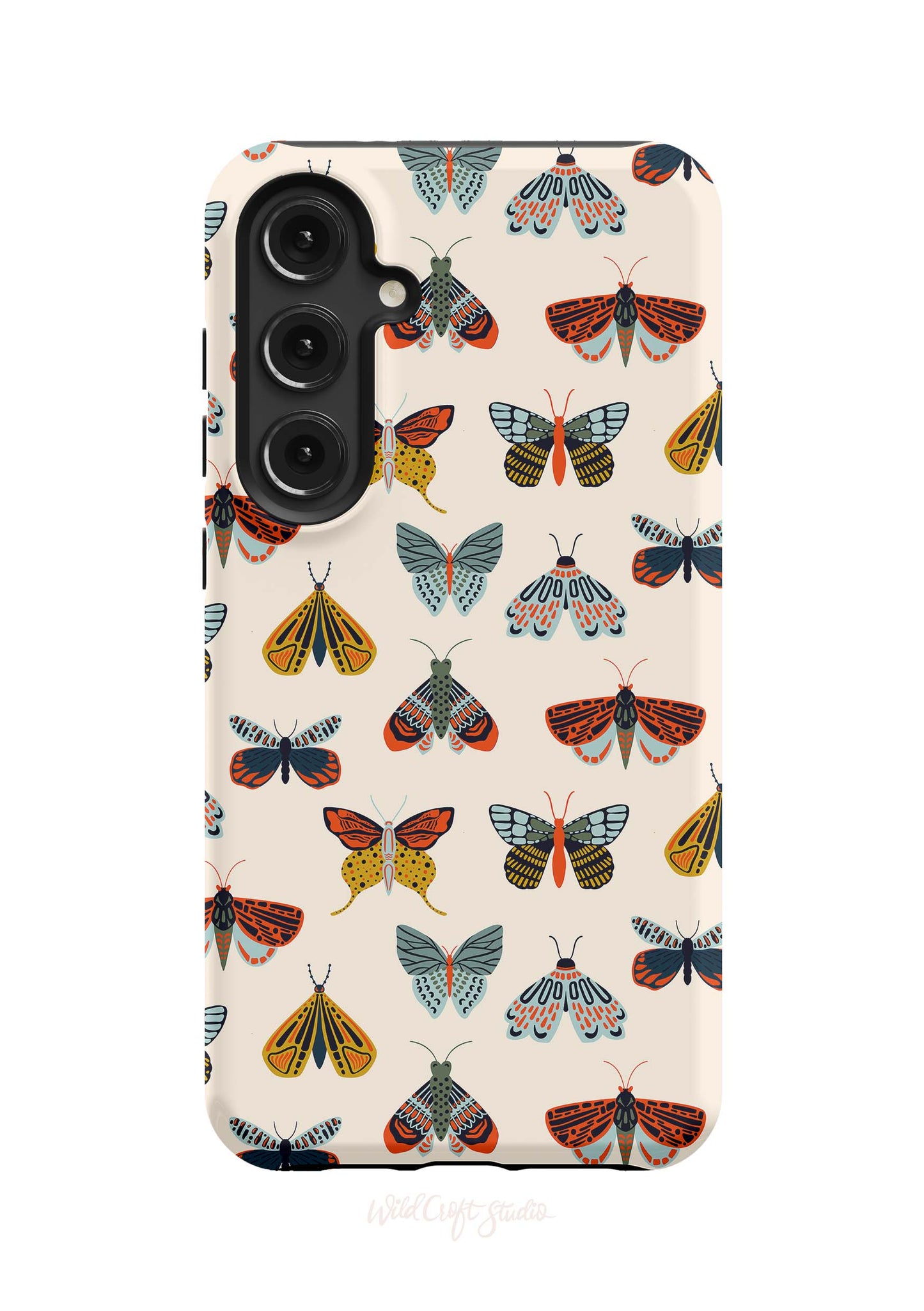 a phone case with moths on it