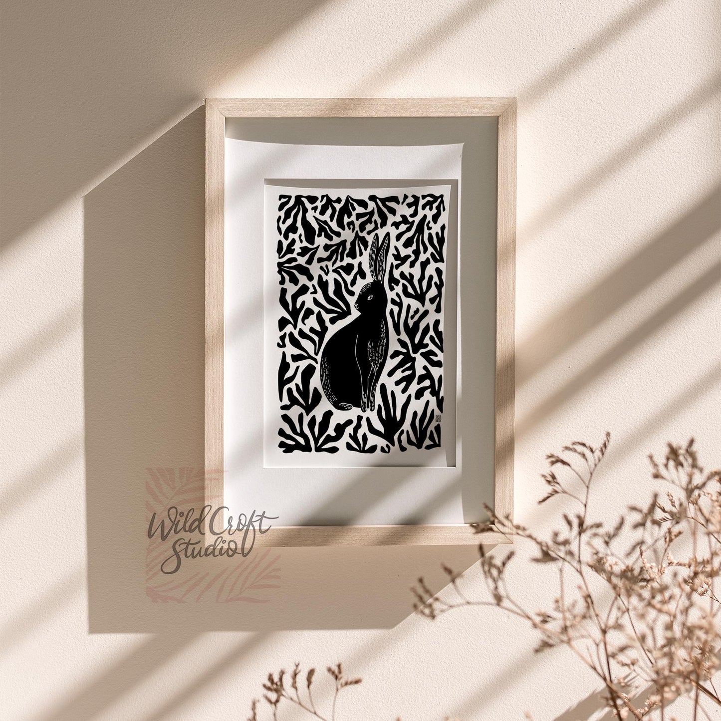 Bunny In The Forest Monochrome Art Print
