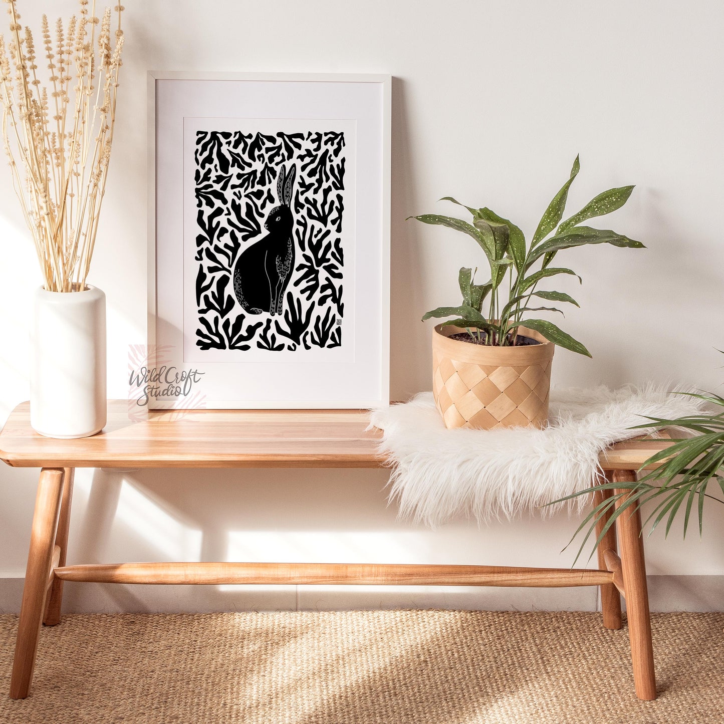 Bunny In The Forest Monochrome Art Print