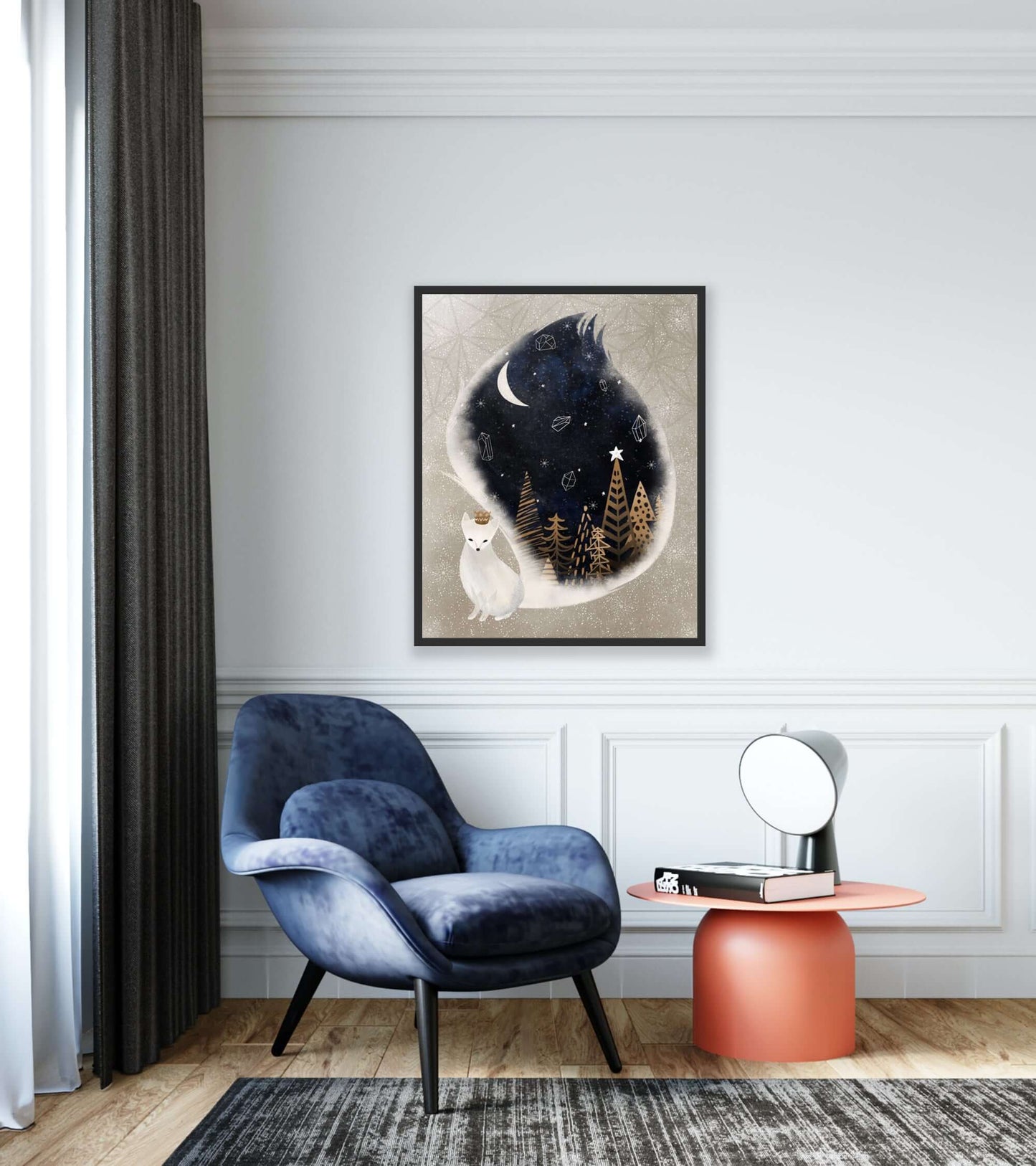 White Fox Night Winter Art Print