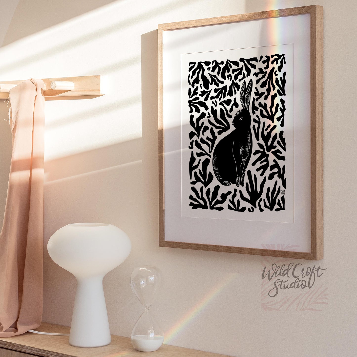 Bunny In The Forest Monochrome Art Print