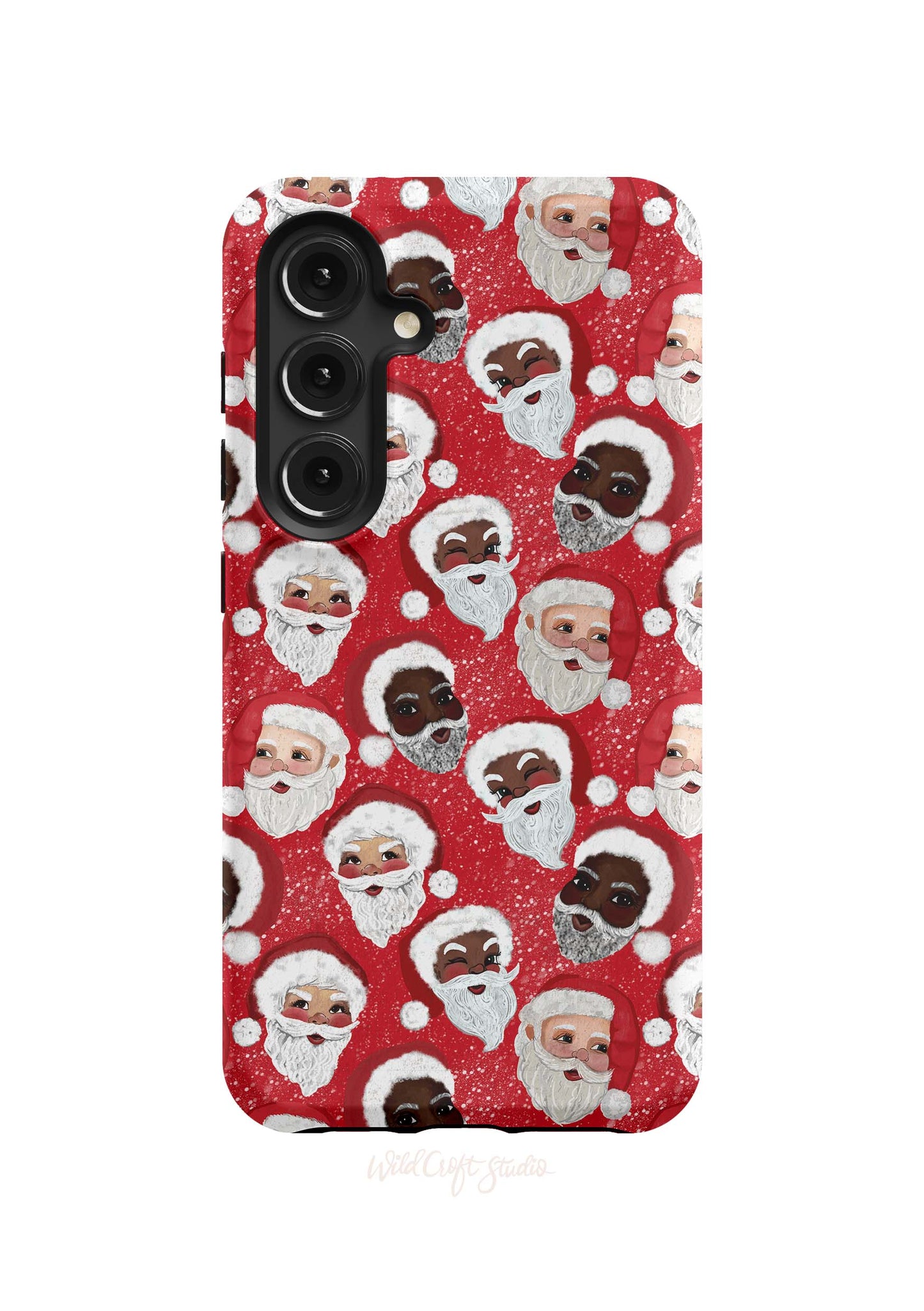 a red phone case with santa clauss on it