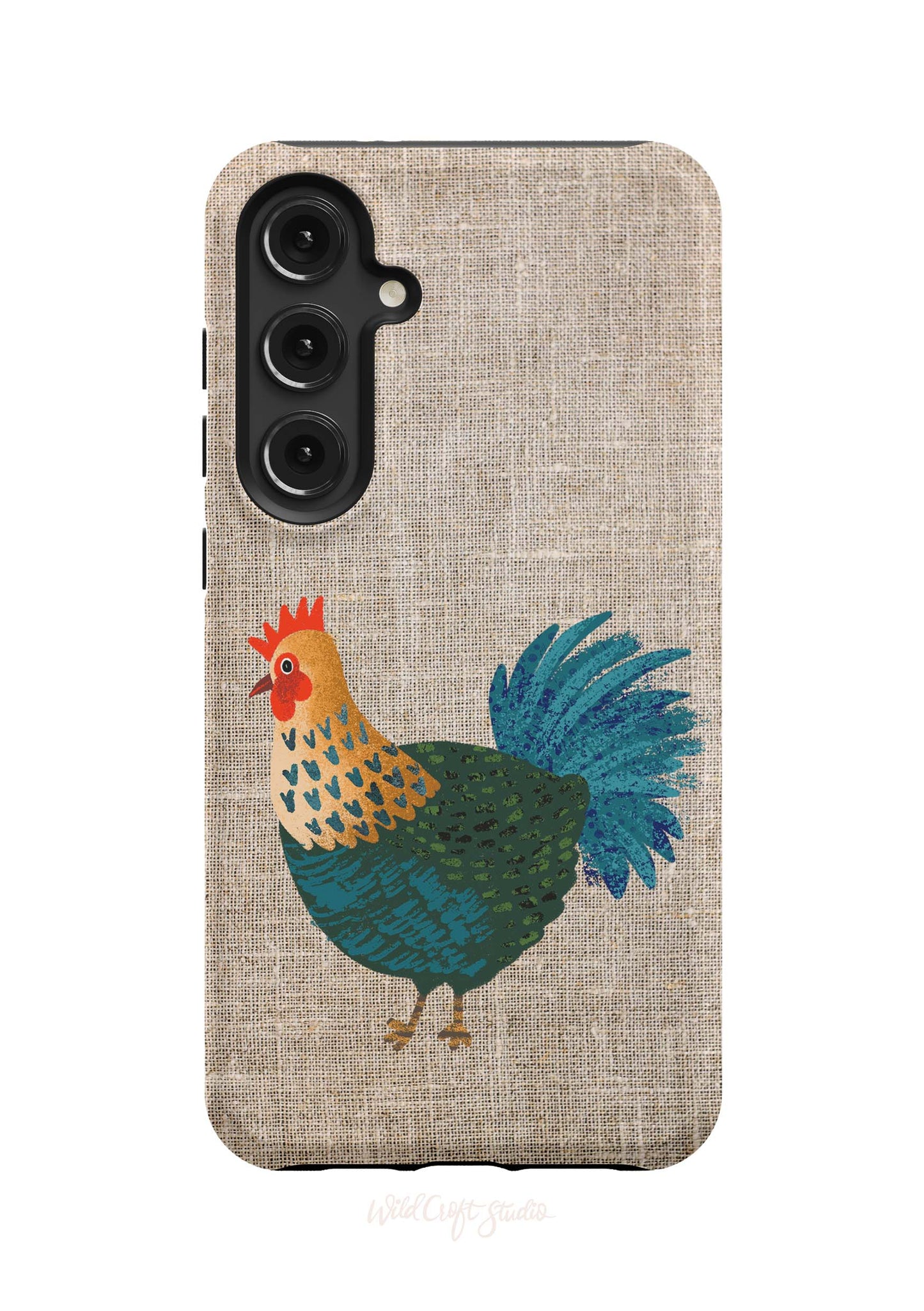 a phone case with a rooster painted on it