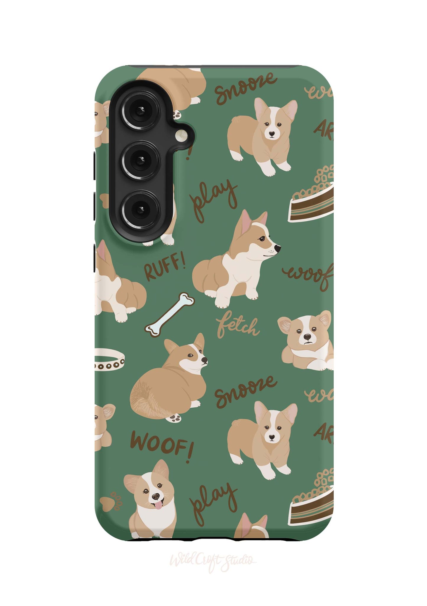 a phone case with a pattern of corgi on it