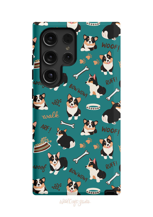 a phone case with a dog pattern on it
