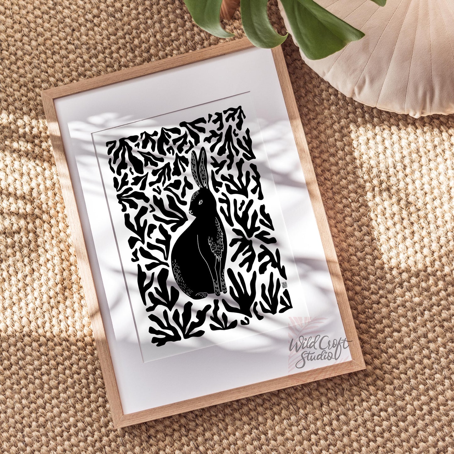 Bunny In The Forest Monochrome Art Print