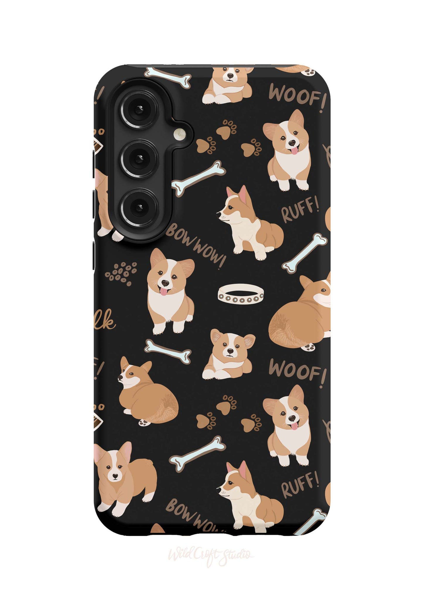 a phone case with a pattern of dogs and bones