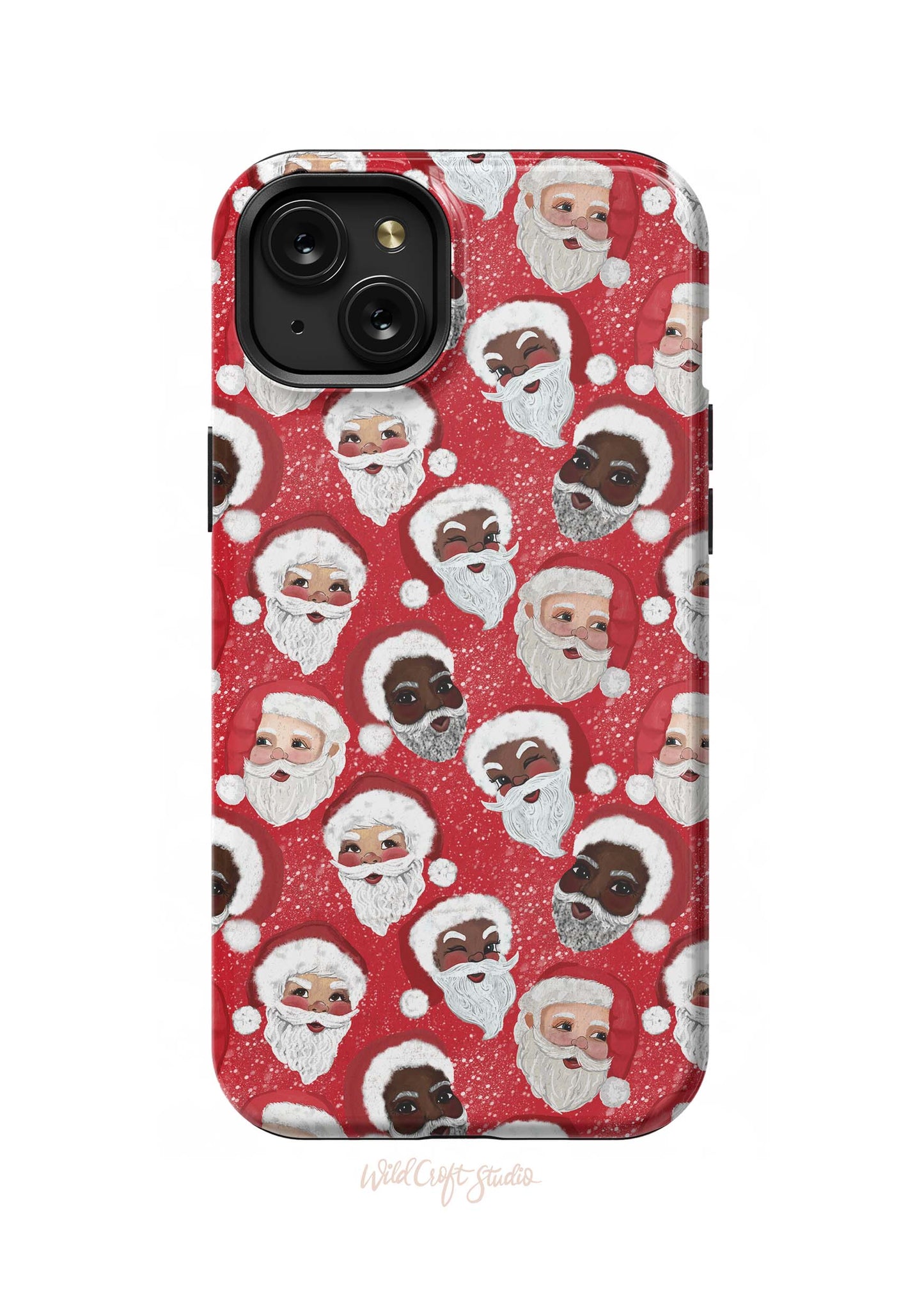a red phone case with santa clauss on it
