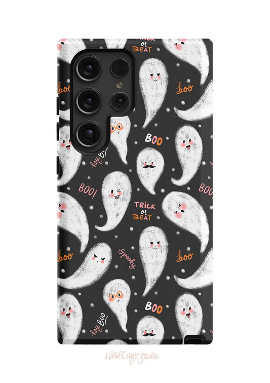 a phone case with ghost faces on it