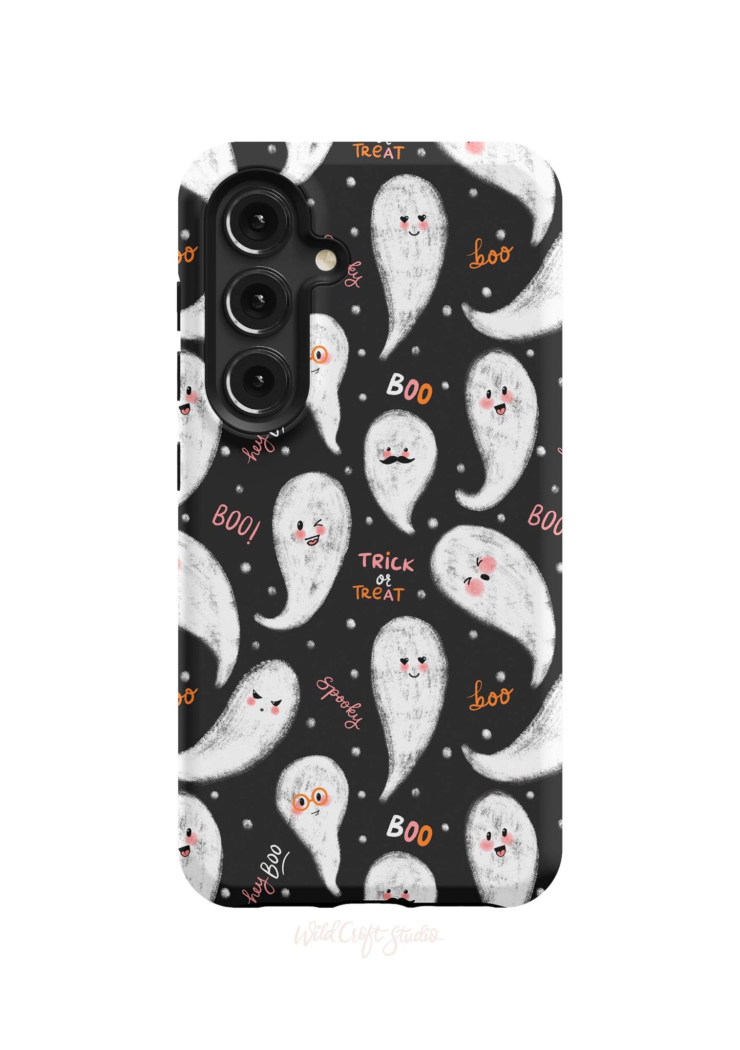 a phone case with ghost faces on it