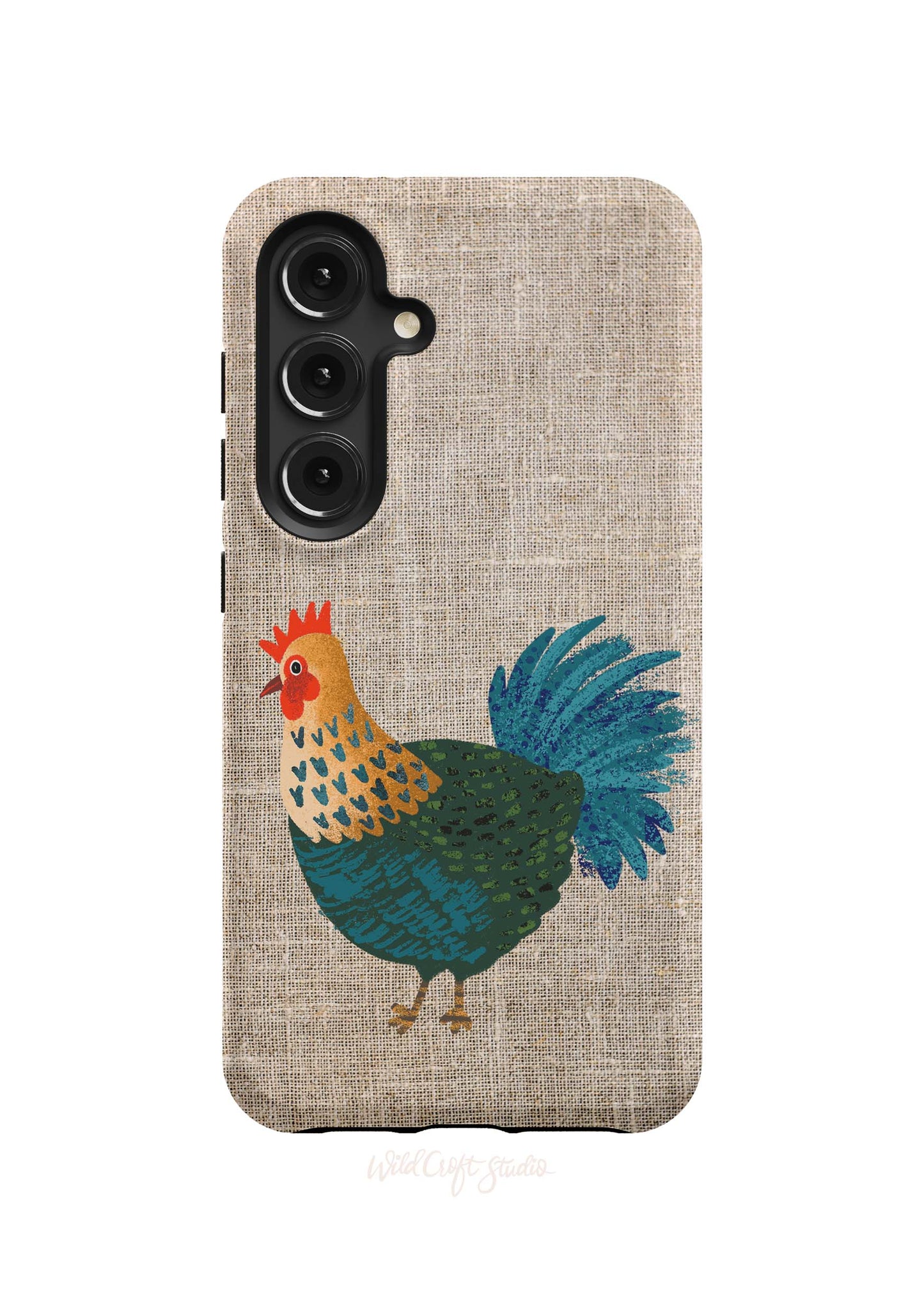 a phone case with a rooster painted on it