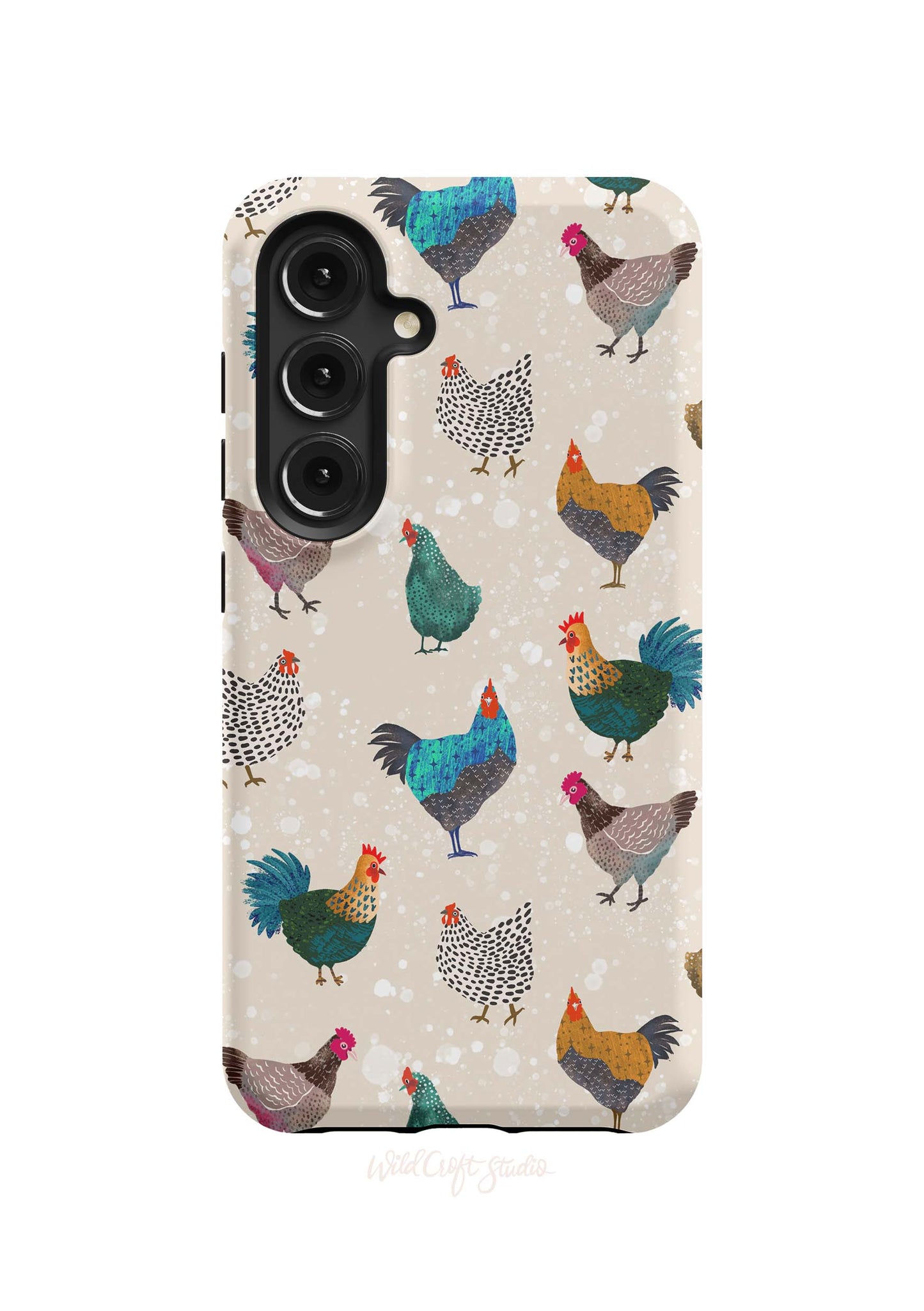 a phone case with chickens on it