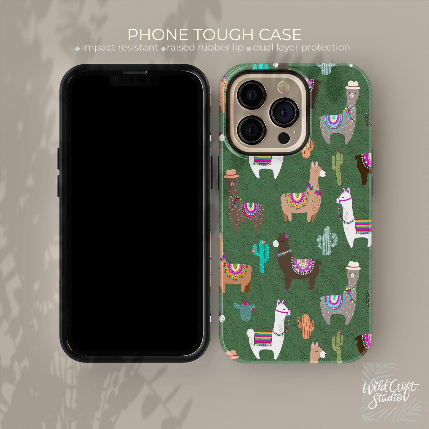 Green Cute Llama Tough Case for iPhone