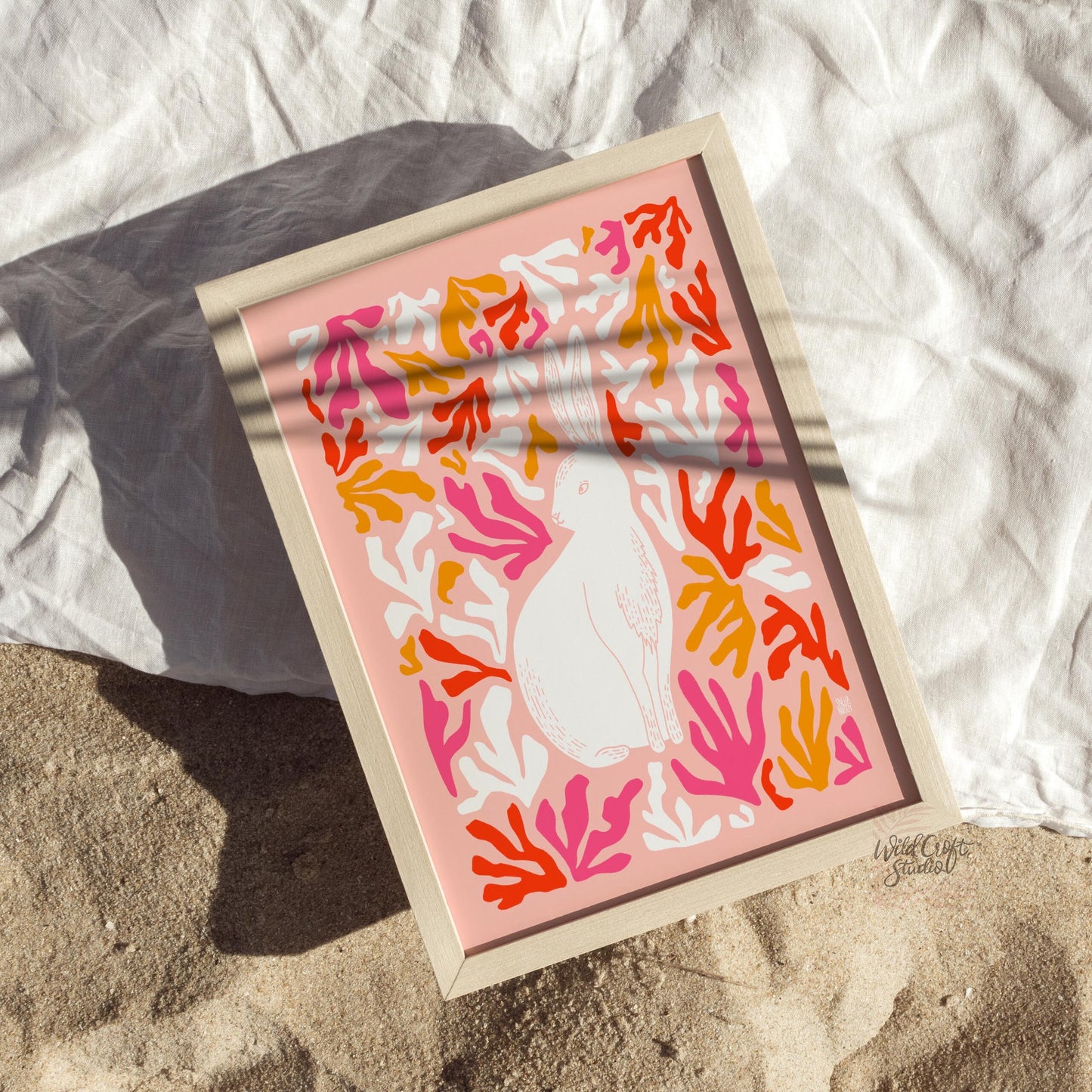 Pink + Peach + Red Matisse Style Bunny Art Print