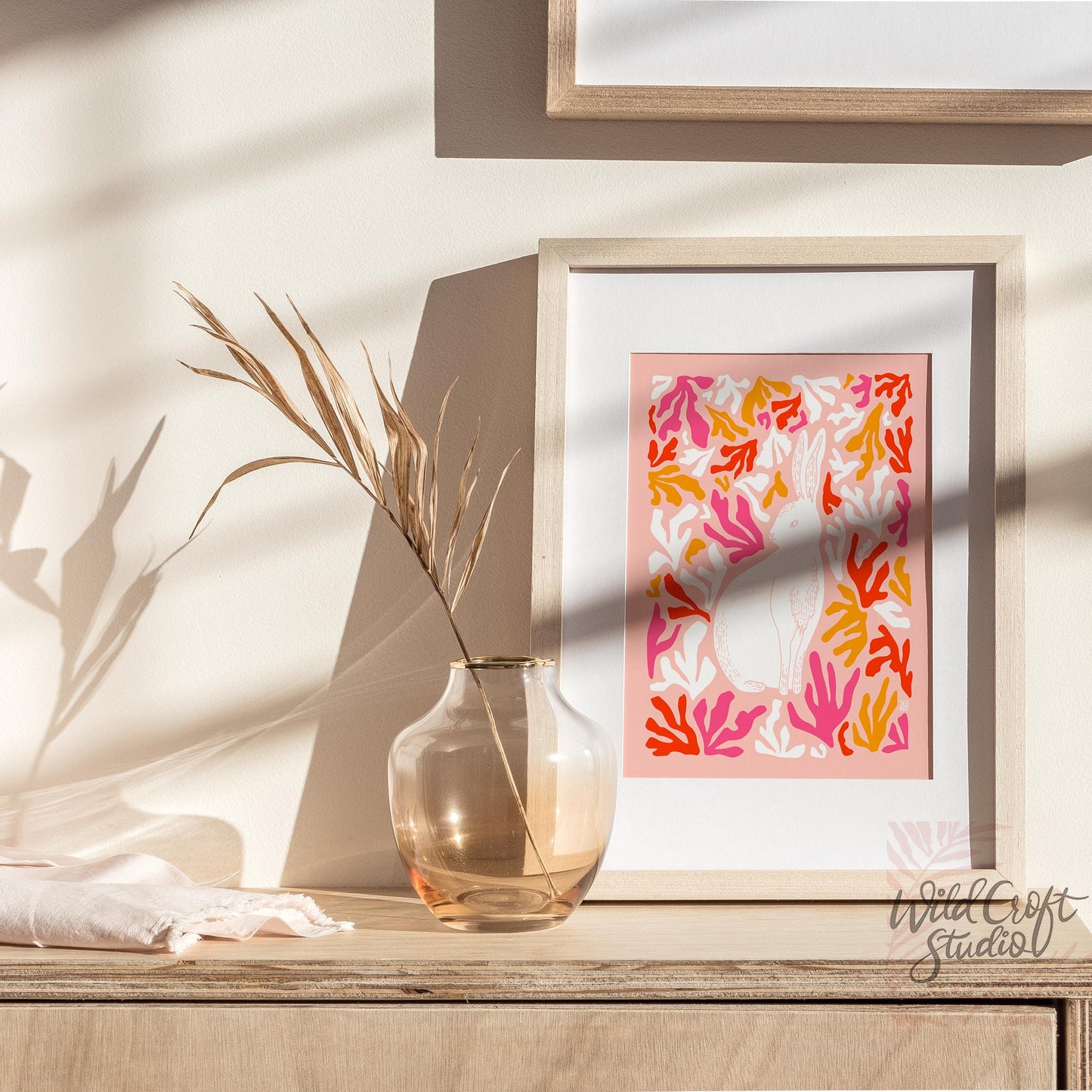 Pink + Peach + Red Matisse Style Bunny Art Print