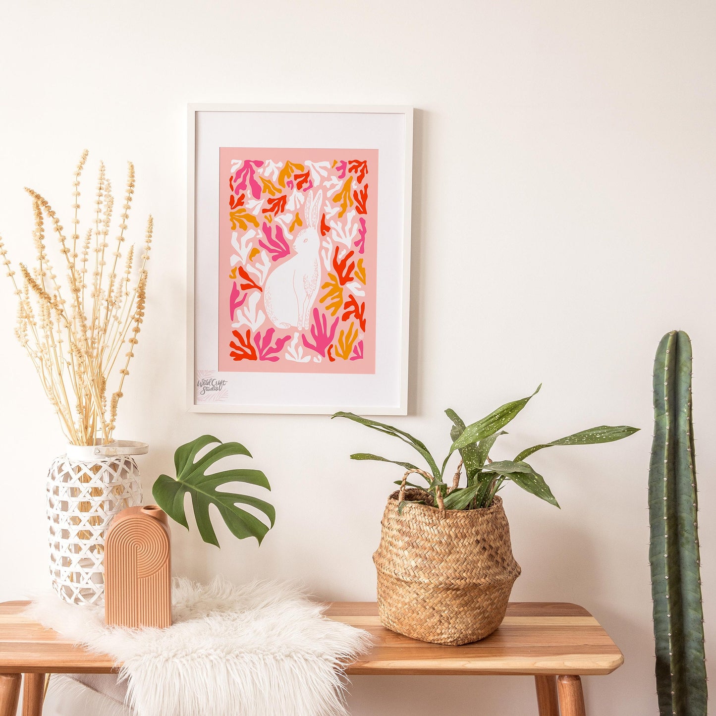 Pink + Peach + Red Matisse Style Bunny Art Print