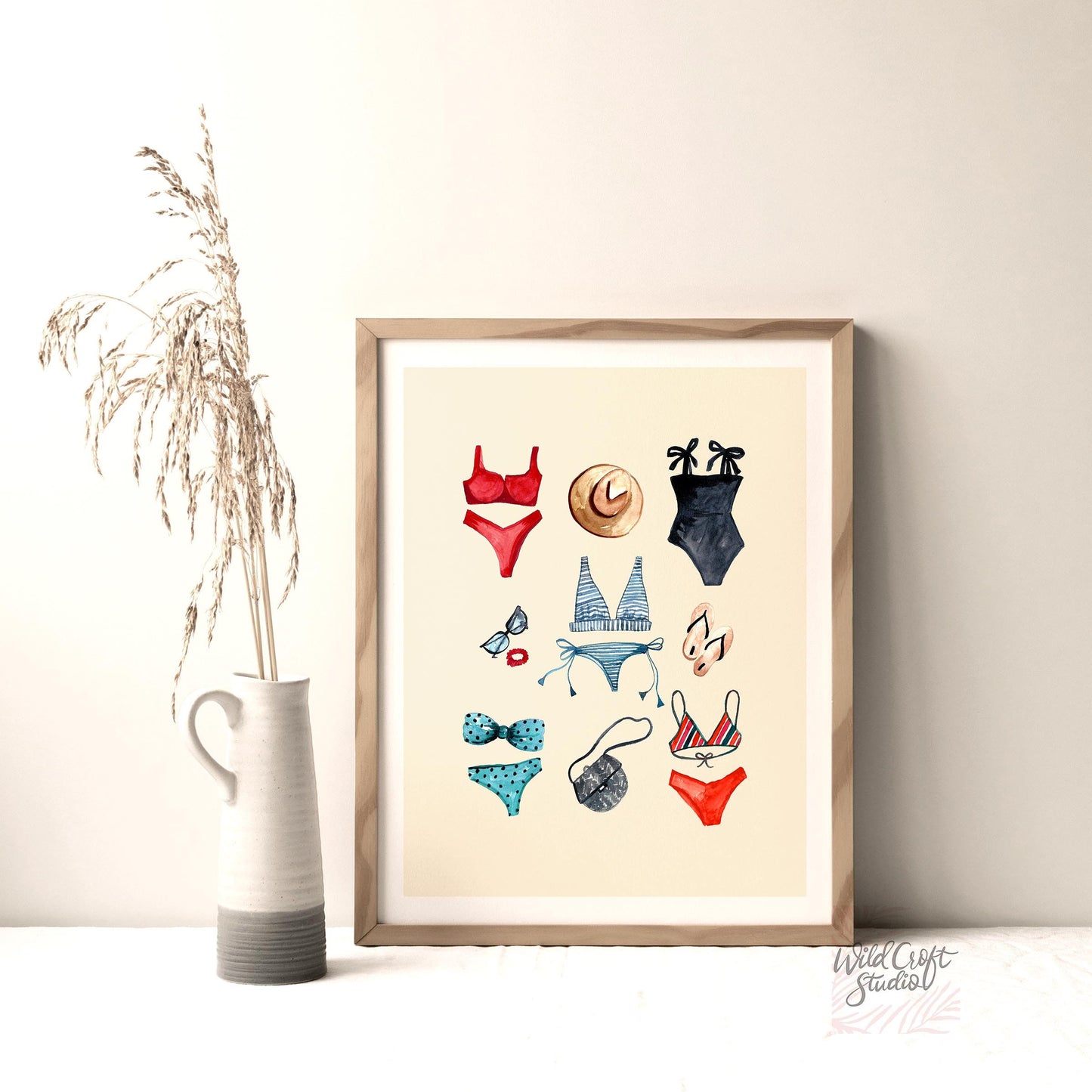 Summer Swimsuit, Hat, Sunglasses Art Print