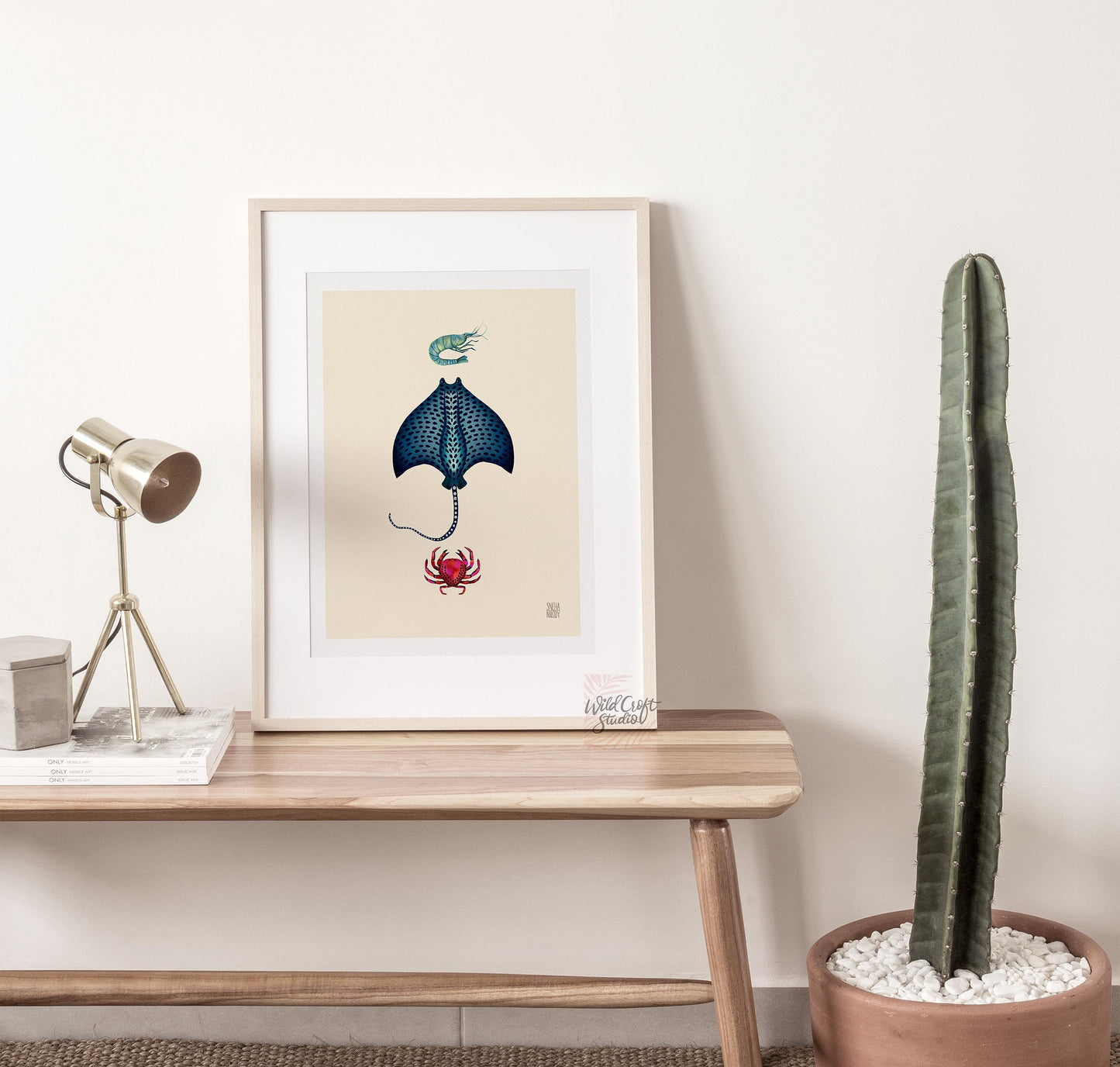 Manta ray, Shrimp, Crab Art Print